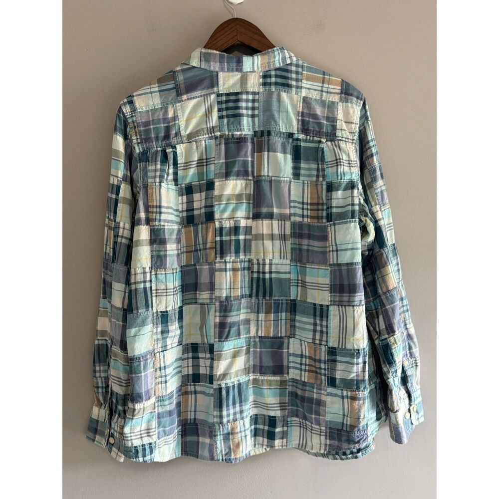 LL Bean Madras Plaid Button Shirt Patchwork Roll Tab Sleeve Country Cottage XL - Picture 9 of 16